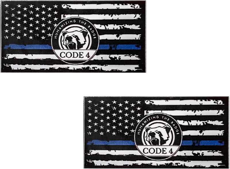 YTFRL 2 PCS Thin Line Sticker Code 4, American Flag Waterproof Vinyl Decal Police Support Bumper Stickers, Reflective Support Law Enforcement Decal for Car Truck Window Laptop (Small) - Image 1